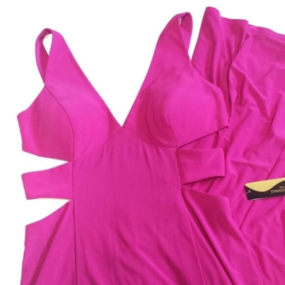 Ignite Evenings Volup Fuschia Plunging Neckline Side Cut-out Maxi Evening Gown - Picture 4 of 9